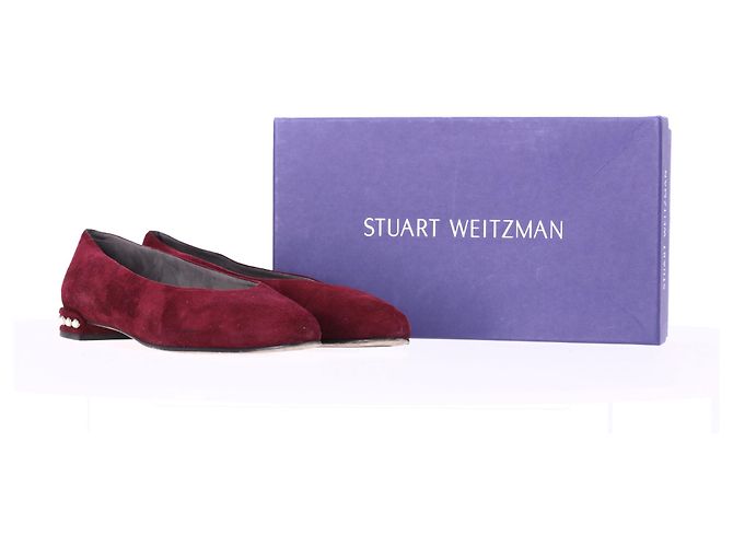 Stuart Weitzman Pear-Embellished Flats aus rotem Wildleder - Ansicht 18