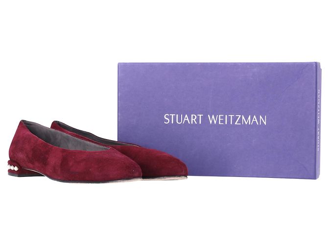 Stuart Weitzman Pear-Embellished Flats aus rotem Wildleder - Ansicht 9