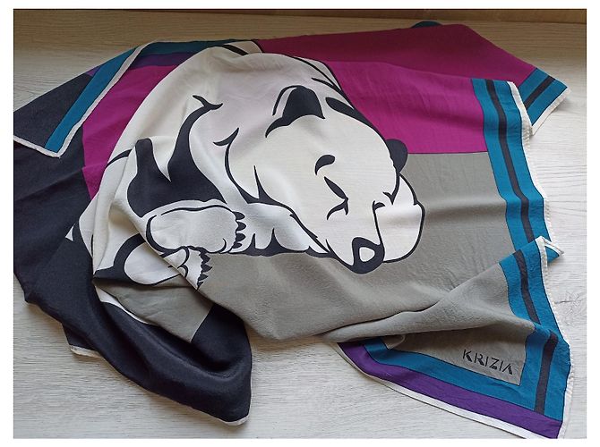 Sciarpa Krizia in seta blu con stampa orso bianco - vista 5