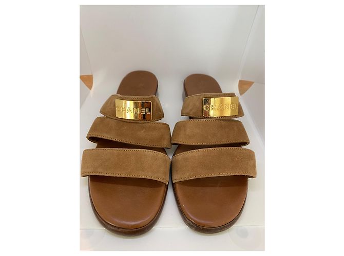 Sandali Chanel con cinturino in camoscio camel 38 Beige - vista 2
