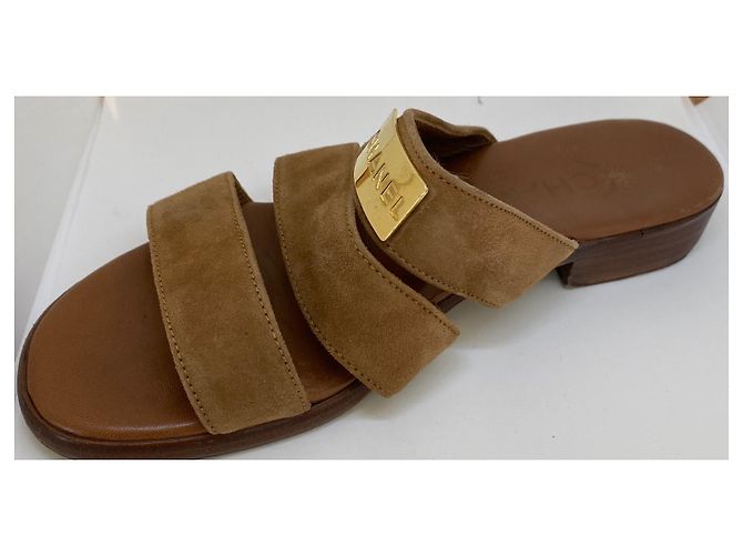 Sandali Chanel con cinturino in camoscio camel 38 Beige - vista 3