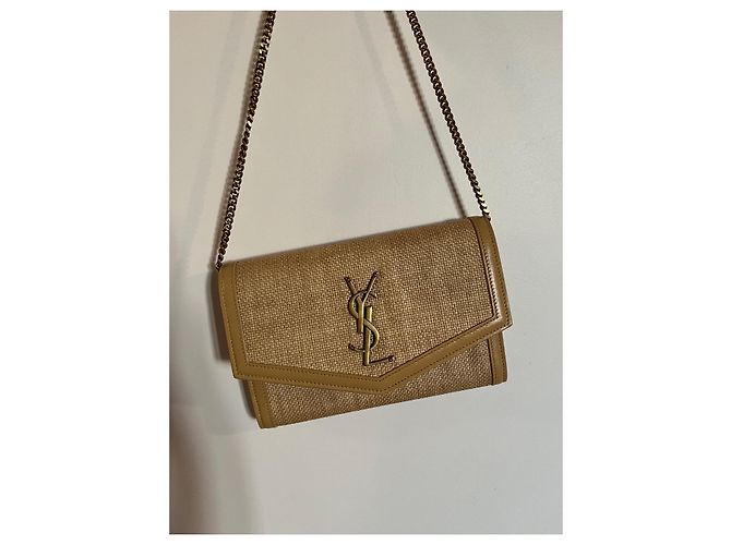 Borsa a mano Yves Saint Laurent in rafia marrone chiaro - vista 2