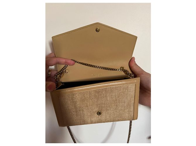 Borsa a mano Yves Saint Laurent in rafia marrone chiaro - vista 5