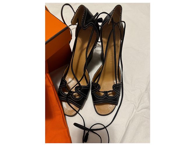 Hermès KIND Sandalen schwarzes Leder Größe 38 - Ansicht 11
