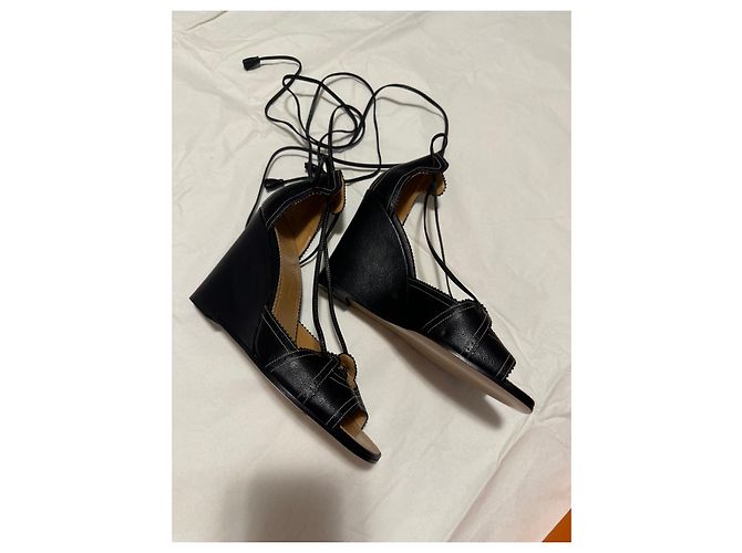 Hermès KIND Sandalen schwarzes Leder Größe 38 - Ansicht 6