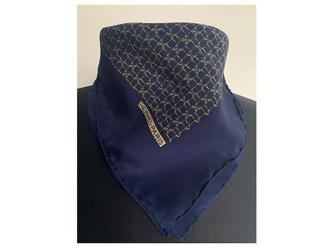 Hermès Herren Schals Golden Marineblau - Ansicht 10