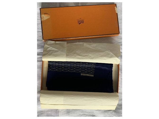 Hermès Herren Schals Golden Marineblau - Ansicht 11