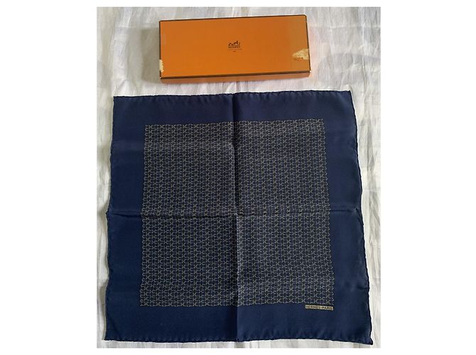 Hermès Herren Schals Golden Marineblau - Ansicht 12