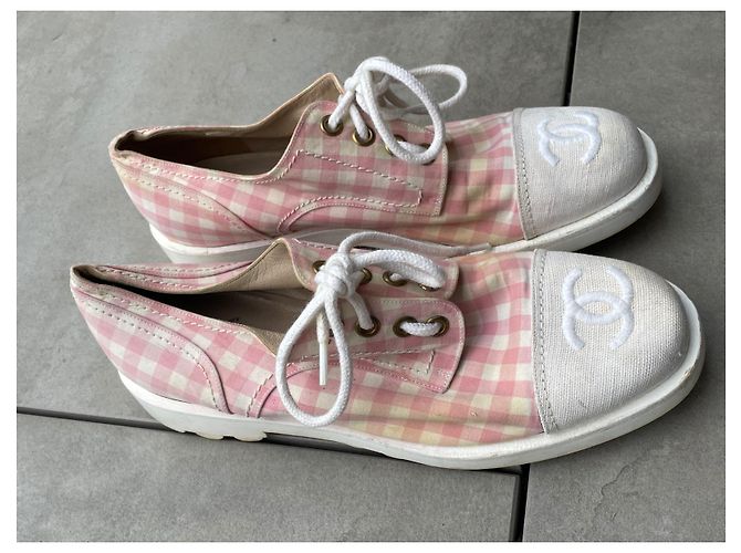 Scarpe Derby Chanel Vichy Rosa e Bianco Cotone - vista 2