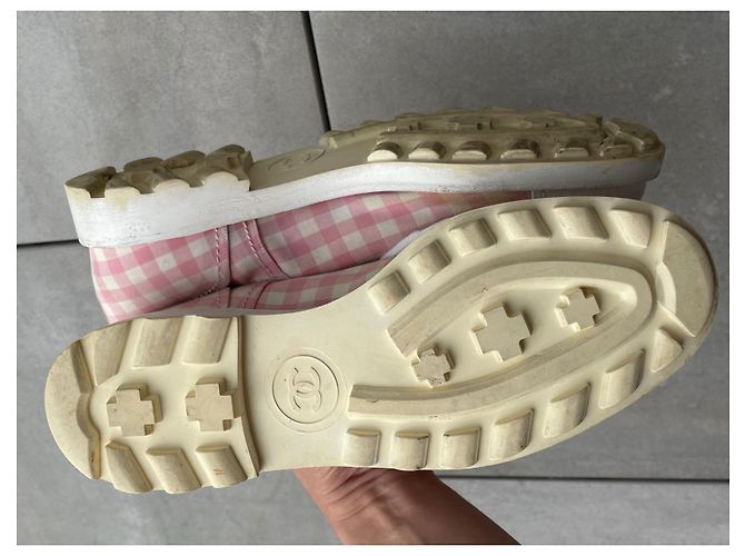 Scarpe Derby Chanel Vichy Rosa e Bianco Cotone - vista 4
