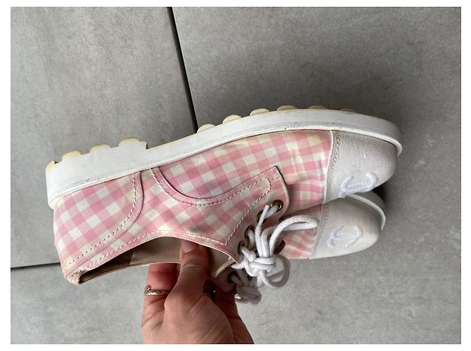 Scarpe Derby Chanel Vichy Rosa e Bianco Cotone - vista 5
