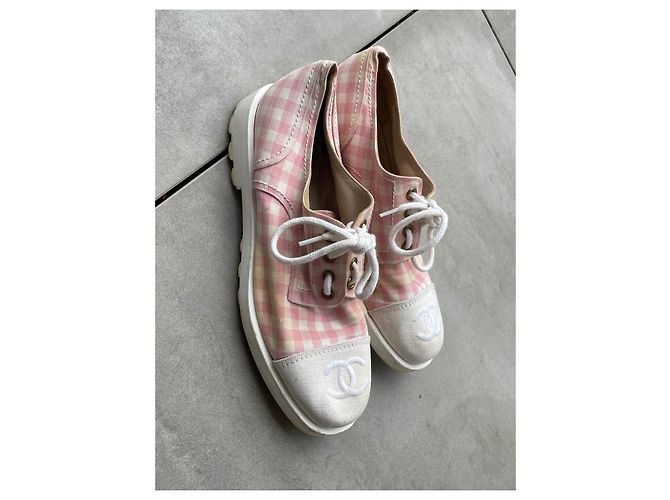 Scarpe Derby Chanel Vichy Rosa e Bianco Cotone - vista 8