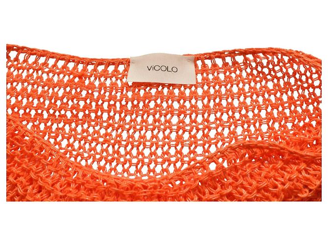 Vicolo Glitzerndes Orangefarbenes Stricktop mit Lochmuster - Ansicht 3