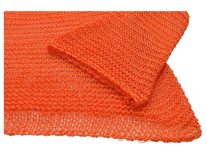 Vicolo Glitzerndes Orangefarbenes Stricktop mit Lochmuster - Ansicht 4
