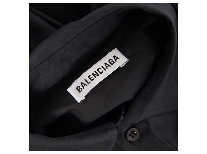 Camicia Balenciaga con Ricamo Logo Nera in Cotone Oversize Nero - vista 3