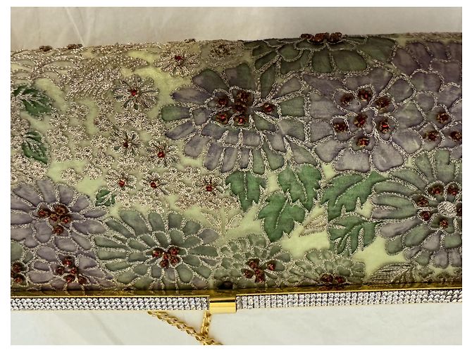 Autre Marque Borsa Leu Locati verde in pizzo e raso con strass - vista 4