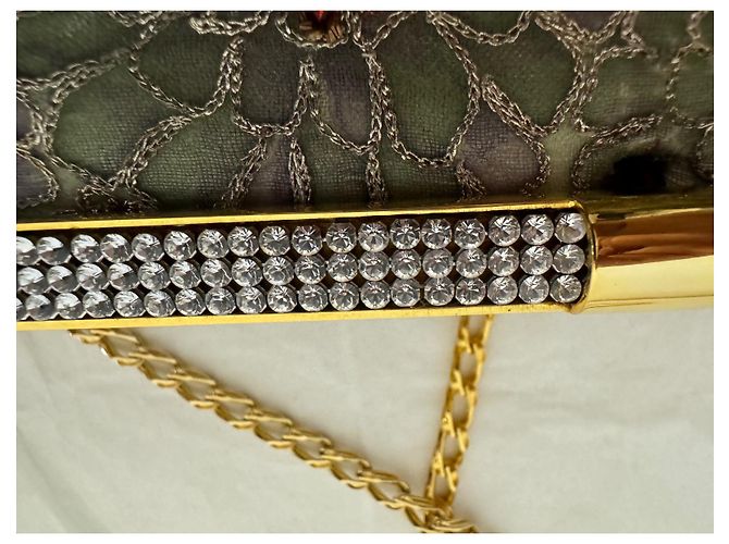 Autre Marque Borsa Leu Locati verde in pizzo e raso con strass - vista 5