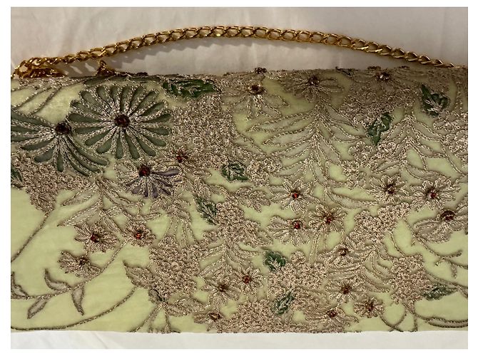 Autre Marque Borsa Leu Locati verde in pizzo e raso con strass - vista 6