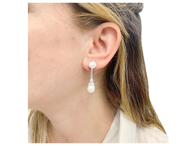 inconnue Orecchini di perle, Diamants, Platino, ORO BIANCO. - vista 5