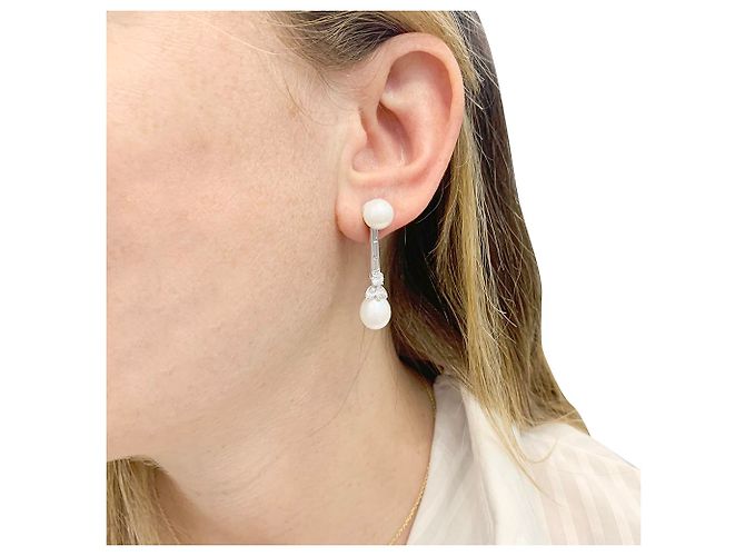 inconnue Orecchini di perle, Diamants, Platino, ORO BIANCO. - vista 6