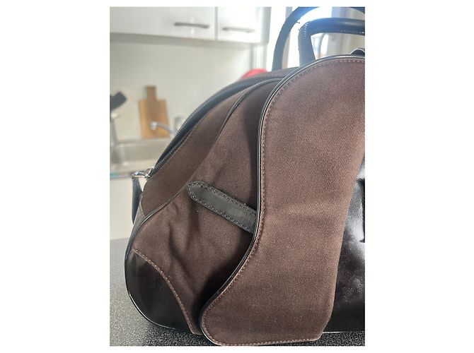 Christian Dior Borsa a mano Double Saddle Nera in Tela e Pelle Verniciata - vista 2