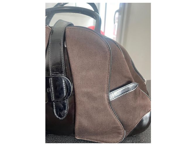 Christian Dior Borsa a mano Double Saddle Nera in Tela e Pelle Verniciata - vista 3