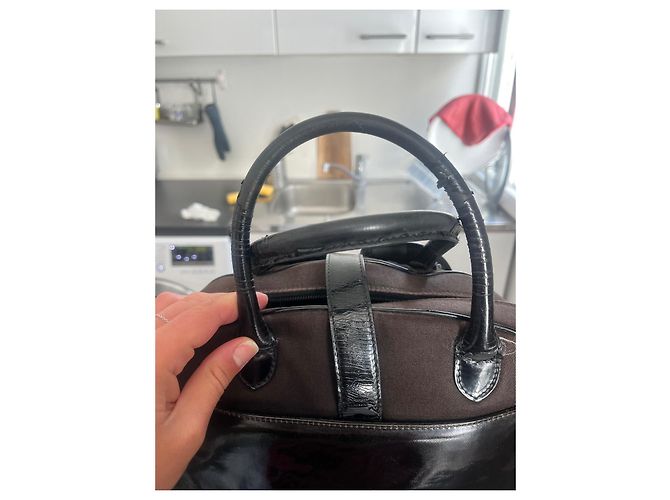 Christian Dior Borsa a mano Double Saddle Nera in Tela e Pelle Verniciata - vista 6