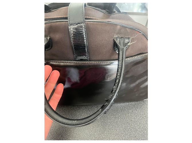 Christian Dior Borsa a mano Double Saddle Nera in Tela e Pelle Verniciata - vista 7