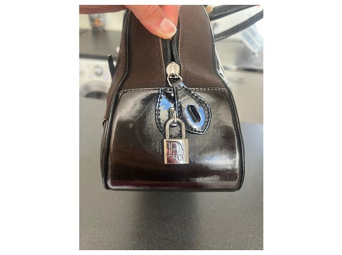 Christian Dior Borsa a mano Double Saddle Nera in Tela e Pelle Verniciata - vista 9