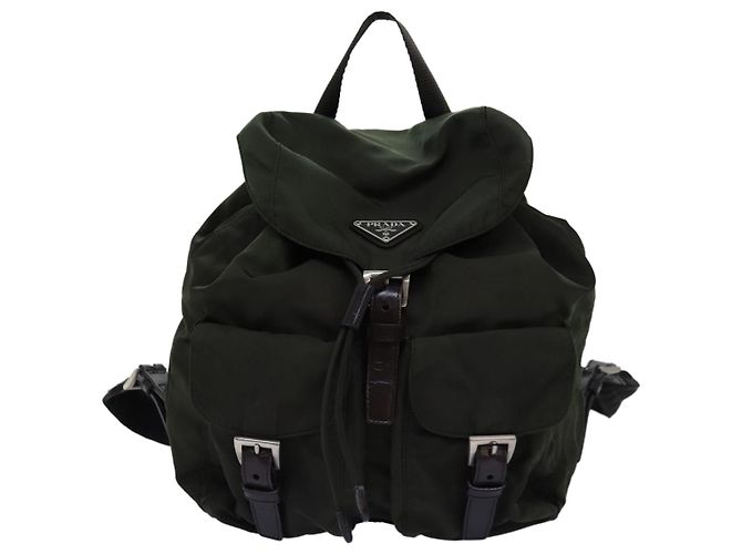 Mochila PRADA Nylon Khaki Dark Brown Auth 75827 Caqui Marrón oscuro - vista 13