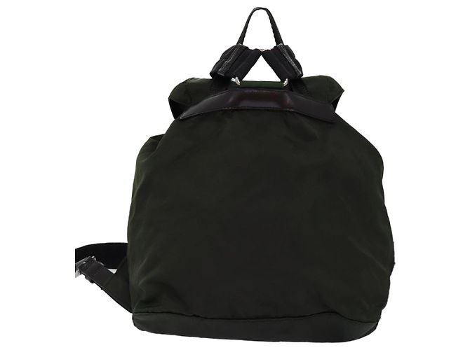 Mochila PRADA Nylon Khaki Dark Brown Auth 75827 Caqui Marrón oscuro - vista 2