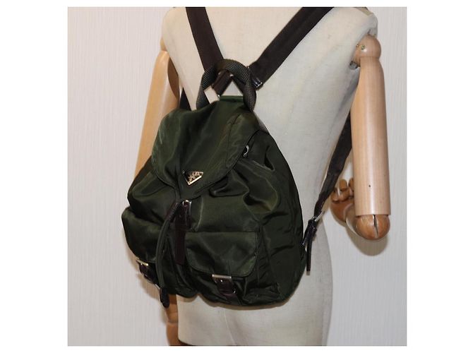 Mochila PRADA Nylon Khaki Dark Brown Auth 75827 Caqui Marrón oscuro - vista 21