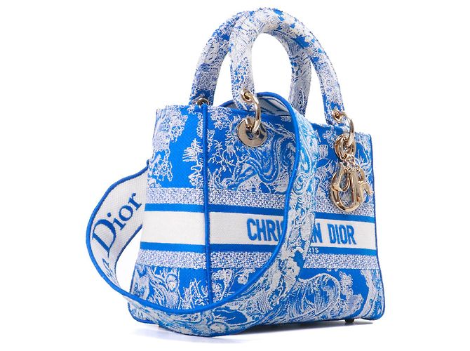 DIOR - Borsa a spalla Lady D-Lite media in toile de jouy blu elettrico - vista 2