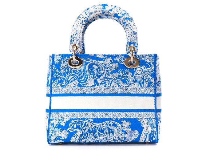 DIOR - Borsa a spalla Lady D-Lite media in toile de jouy blu elettrico - vista 3