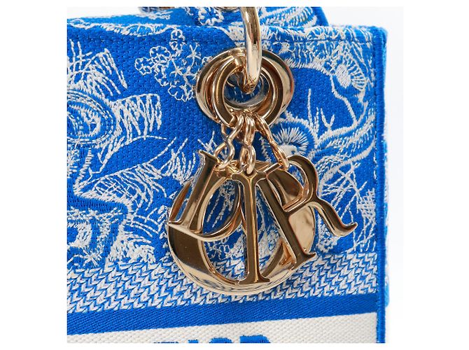 DIOR - Borsa a spalla Lady D-Lite media in toile de jouy blu elettrico - vista 5
