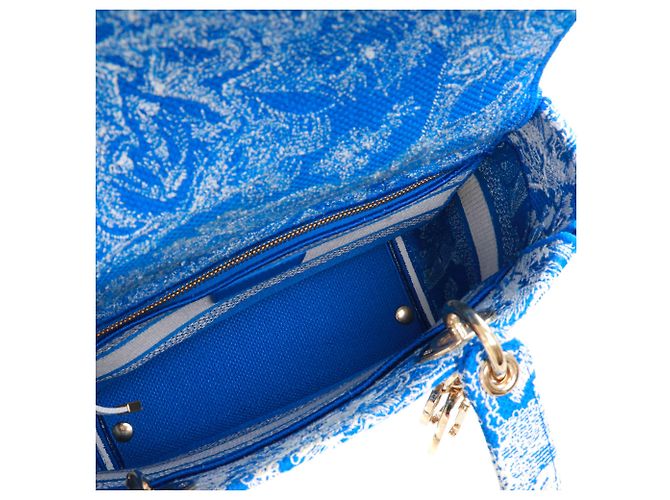 DIOR - Borsa a spalla Lady D-Lite media in toile de jouy blu elettrico - vista 7