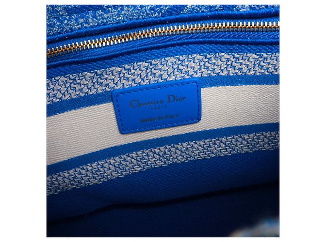 DIOR - Borsa a spalla Lady D-Lite media in toile de jouy blu elettrico - vista 8