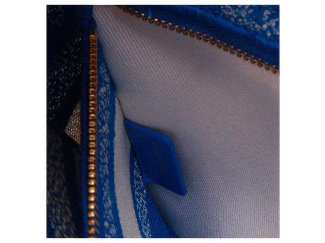 DIOR - Borsa a spalla Lady D-Lite media in toile de jouy blu elettrico - vista 9