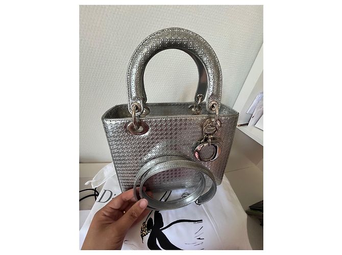 Borsa Lady Dior Argento Cannage in Pelle - view 14