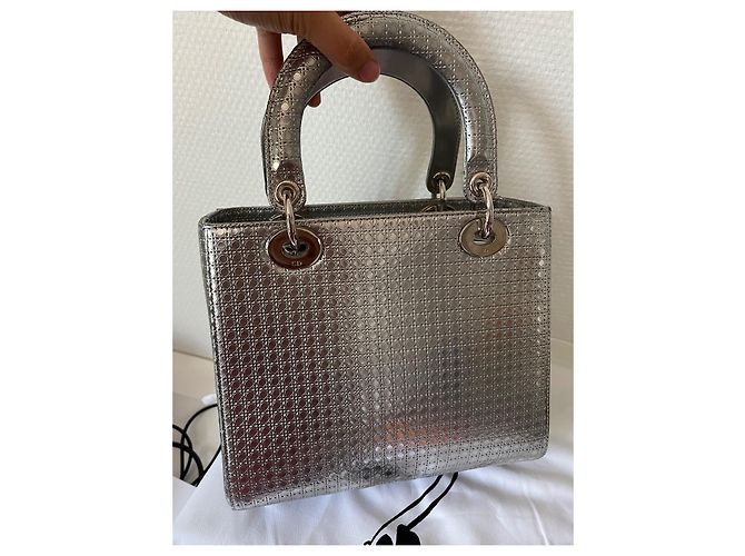 Borsa Lady Dior Argento Cannage in Pelle - view 2