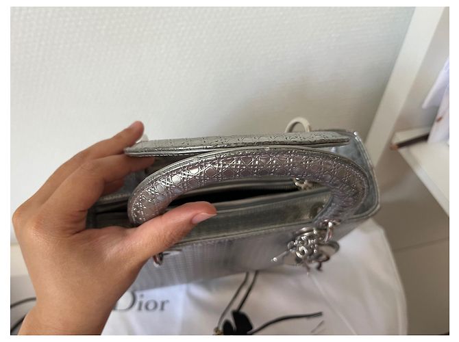 Borsa Lady Dior Argento Cannage in Pelle - view 4