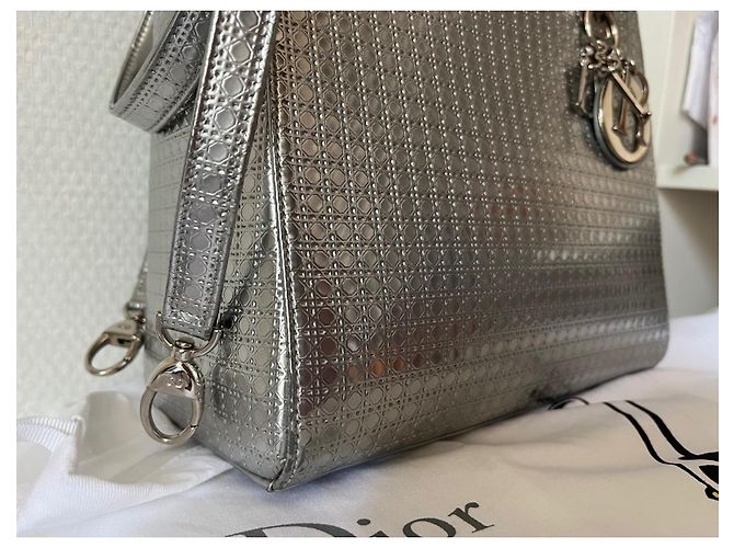 Borsa Lady Dior Argento Cannage in Pelle - view 5