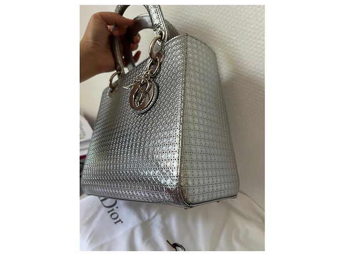 Borsa Lady Dior Argento Cannage in Pelle - view 6