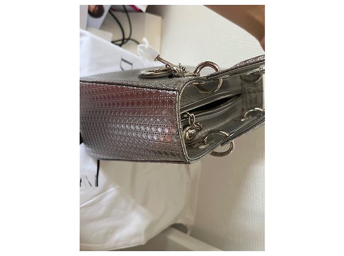 Borsa Lady Dior Argento Cannage in Pelle - view 8