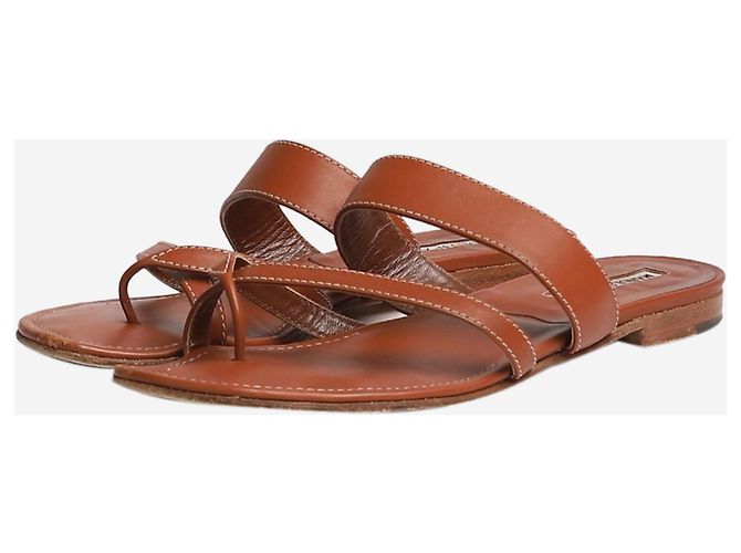 Manolo Blahnik Braune Cross-Sandalen aus Susacru-Leder - Größe EU 38 - Ansicht 2