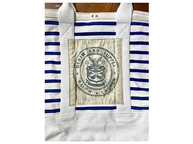 Borsa tote Ralph Lauren Denim & Supply in cotone bianco e blu - vista 2