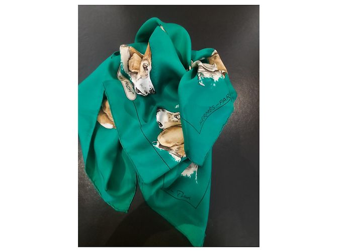Foulard/Quadrato Hermès intitolato 'Monarch' di Xavier de Poret Verde - vista 9