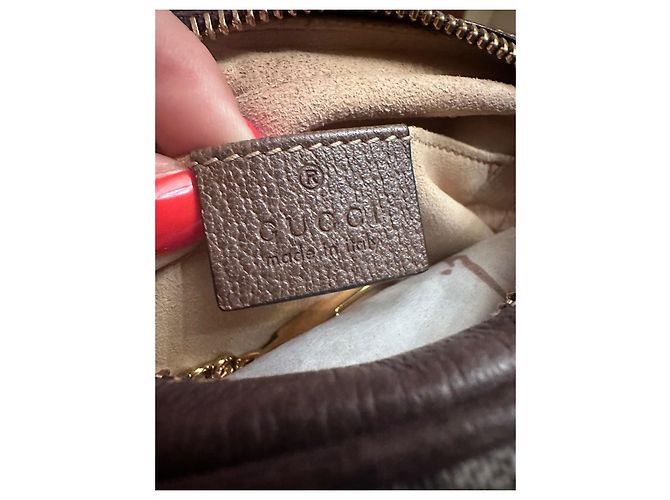 Borsa a mano Gucci Mini Ophidia GG in nylon marrone chiaro - vista 11