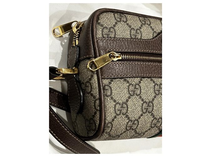 Borsa a mano Gucci Mini Ophidia GG in nylon marrone chiaro - vista 3