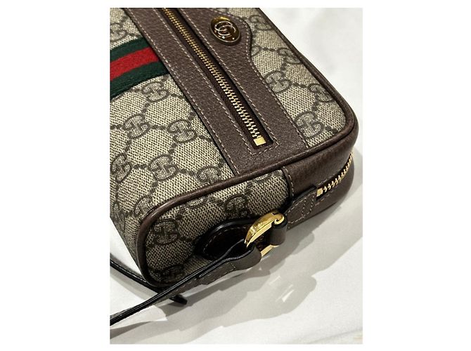 Borsa a mano Gucci Mini Ophidia GG in nylon marrone chiaro - vista 4